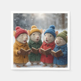 Servilleta De Papel Ratones de Navidad cantando en la nieve