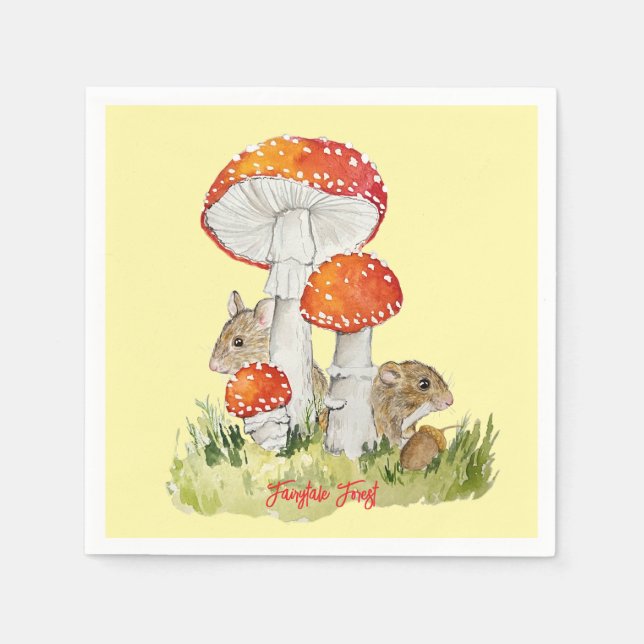 Servilleta De Papel Ratones del bosque y hongos (Anverso)