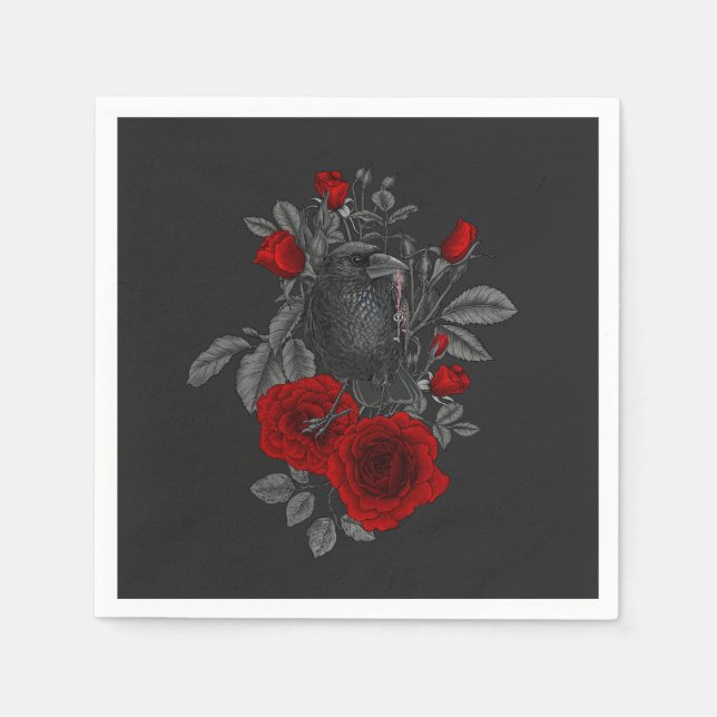 Servilleta De Papel Raven con la llave y los rosas (Anverso)