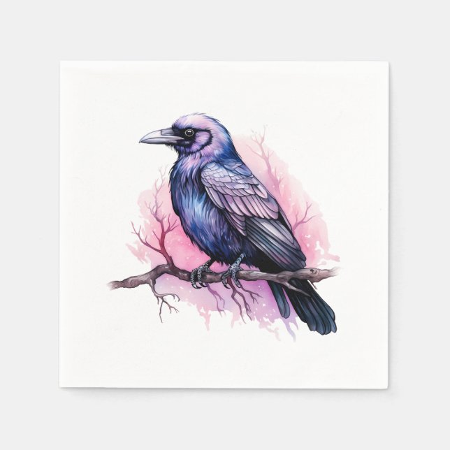 Servilleta De Papel Raven negro en un Ilustracion de sucursal (Anverso)