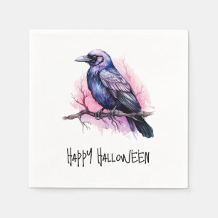 Servilleta De Papel Raven negro en un Ilustracion de sucursal Hallowee