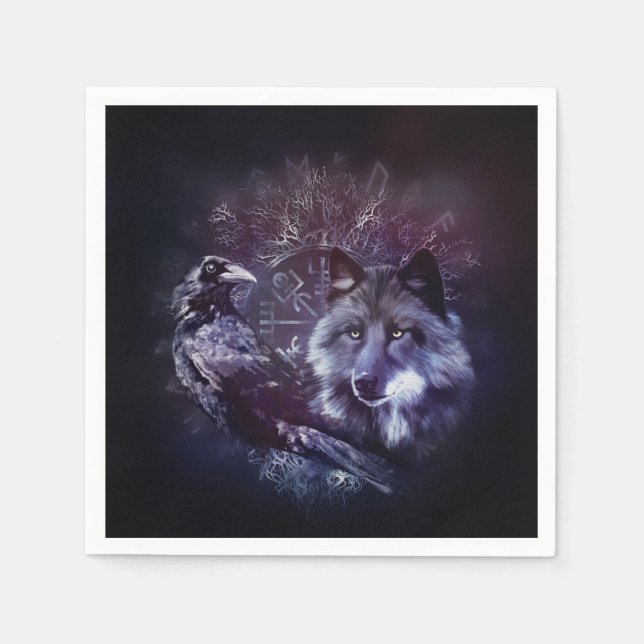 Servilleta De Papel Raven y Wolf - Vegvisir y árbol de la vida (Anverso)