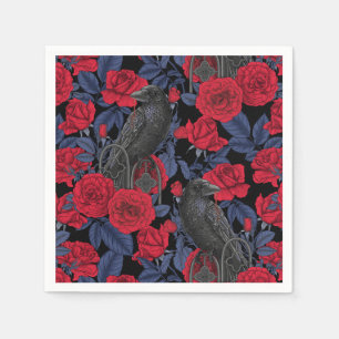 Servilleta De Papel Ravens y rosas con hojas azul oscuro