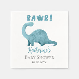 Servilleta De Papel Rawr Verde azulado Blue Dinosaur Boy Baby Shower N