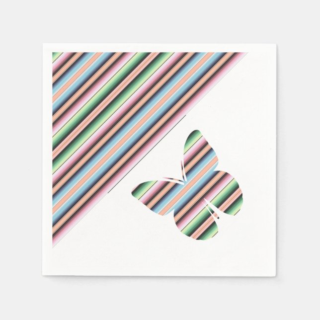 Servilleta De Papel raya de serape pastel y mariposa (Anverso)