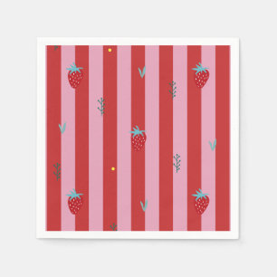 Servilleta De Papel raya roja y rosa, diseño atrevido con fresas