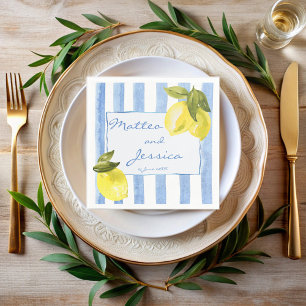 Servilleta De Papel Rayas azules caseras limones boda italiano