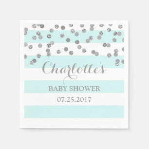Servilleta De Papel Rayas azules claras Baby Shower confetti plateado