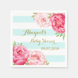 Servilleta De Papel Rayas azules claras Ropas Baby Shower Floral rosa