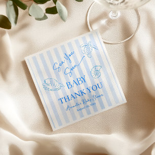 Servilleta De Papel Rayas Azules Costeras Niño Te Veremos Pronto Baby