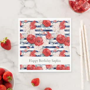 Servilleta De Papel Rayas Azules Rojo Blanco Cumpleaños Floral