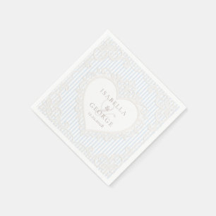 Servilleta De Papel Rayas Azules Vintage Encaje Blanco Victoriano Boda