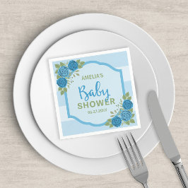 Servilleta De Papel Rayas azules y Rosas Niño Baby Shower