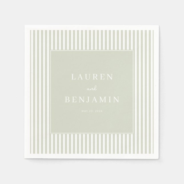 Servilleta De Papel Rayas beige elegantes y verde pálido (Anverso)