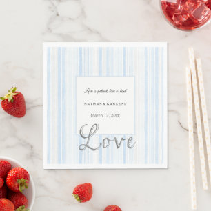 Servilleta De Papel Rayas Blancas Azul Claro Amor Boda