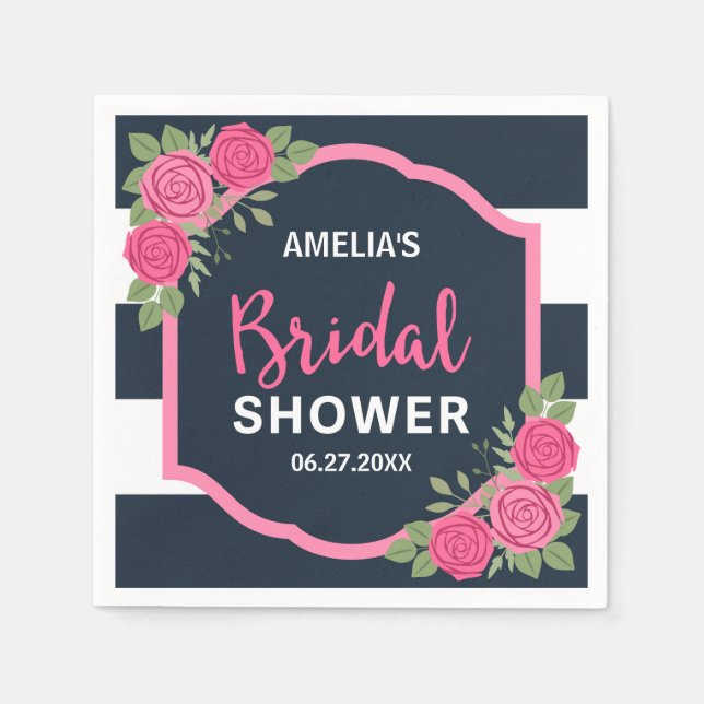 Servilleta De Papel Rayas blancas azules rosas rosas azules ducha de n (Anverso)