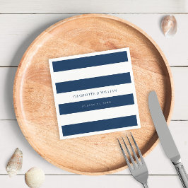 Servilleta De Papel Rayas blancas y Boda náutico de color editable