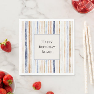 Servilleta De Papel Rayas Cumpleaños Crema Azul