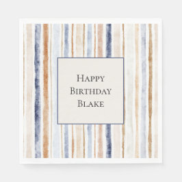 Servilleta De Papel Rayas Cumpleaños Crema Azul