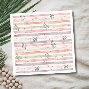 Servilleta De Papel Rayas de acuarela pastel vintage con hojas