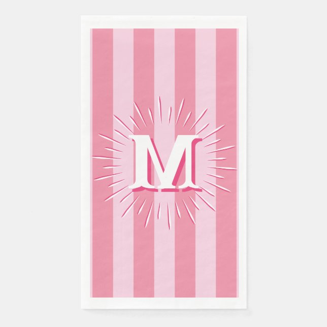 Servilleta De Papel Rayas de Cabaña en Rosa Personalizado (Anverso)