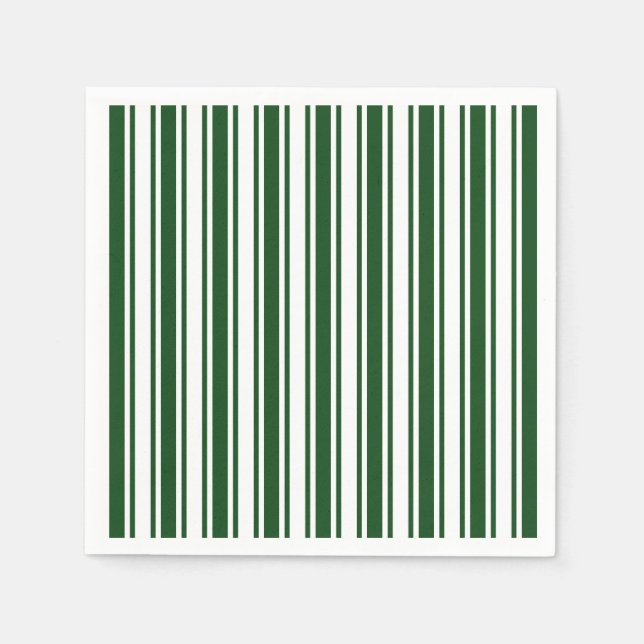 Servilleta De Papel Rayas de caramelo verde oscuro y blanco (Anverso)