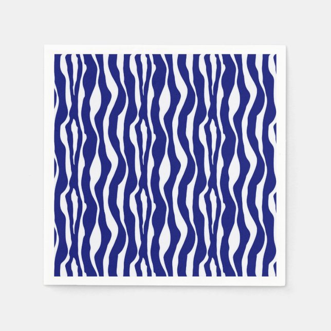 Servilleta De Papel Rayas de cebra - Azul y blanco de cobalto oscuro (Anverso)