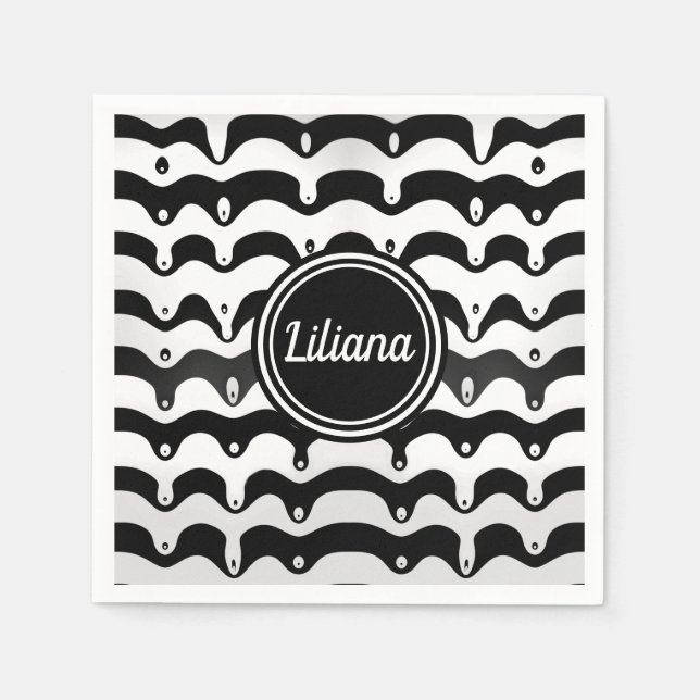 Servilleta De Papel Rayas de cebra de fusión blanca y negra de Jazzy (Anverso)