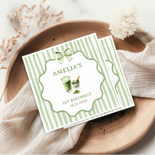 Servilleta De Papel Rayas de lazo verde Cumpleaños Matcha