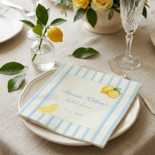 Servilleta De Papel Rayas de Limón Italianas Azules Pastel Desayuno de
