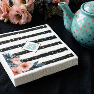 Servilleta De Papel Rayas de lunares flor vintage monograma de té de f