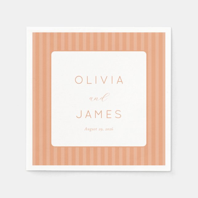 Servilleta De Papel Rayas de melocotón elegantes (Anverso)