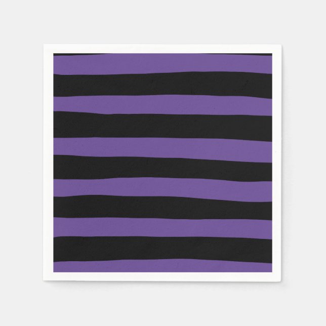 Servilleta De Papel Rayas desiguales en morado y negro (Anverso)