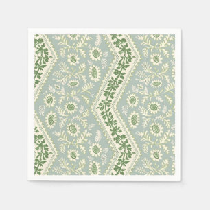 Servilleta De Papel Rayas Florales Verde Espuma de Mar sobre Crema, Ca