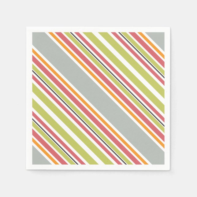 Servilleta De Papel Rayas gris verde naranja rosa (Anverso)