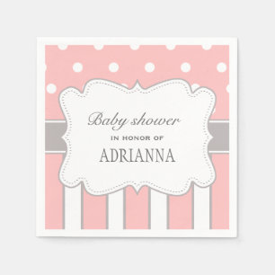 Servilleta De Papel Rayas grises rosadas elegantes Baby Shower de los