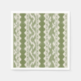 Servilleta De Papel Rayas Ikat de oliva sobre crema, Carrito de bar