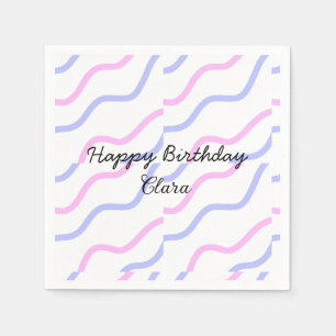 Servilleta De Papel Rayas moradas rosadas feliz cumpleaños añadir nomb