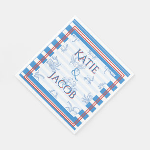 Servilleta De Papel Rayas Náuticas Azules y Cangrejos Preppy Pastel 