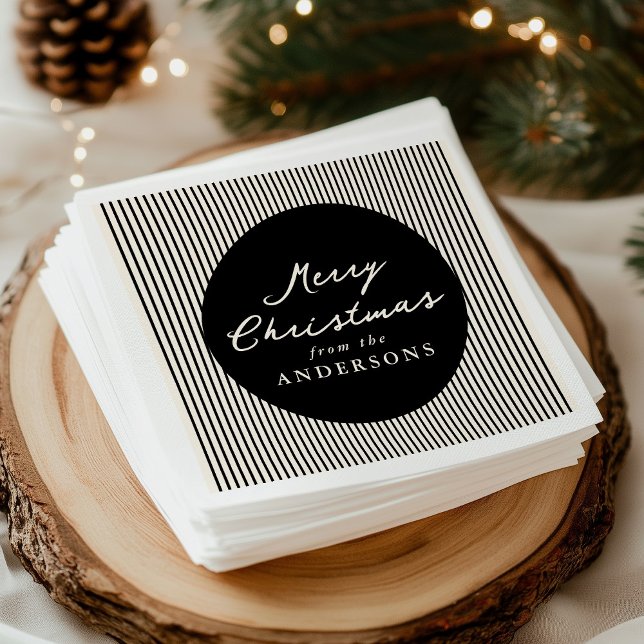 Servilleta De Papel Rayas Negras Modernas Feliz Navidad (Subido por el creador)