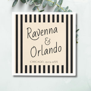 Servilleta De Papel Rayas Negras y Marfil Boda Retro Minimalista