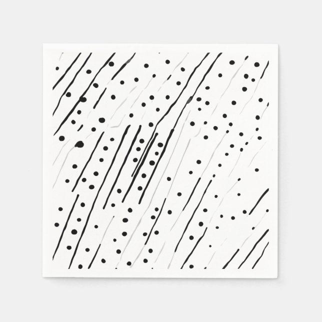 Servilleta De Papel Rayas o puntos de polka negro, blanco, gris (Anverso)
