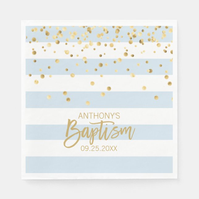 Servilleta De Papel Rayas Pastel Azul Oro Azul BAPTISM Luncheys (Anverso)