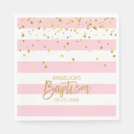 Servilleta De Papel Rayas Pastel PINK CHICA de oro BAPTISM Luncheon