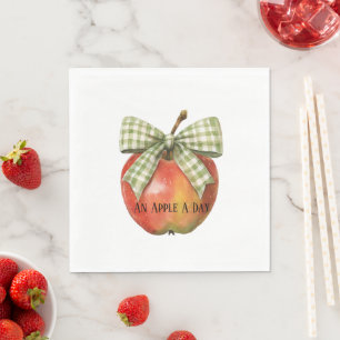 Servilleta De Papel Rayas Rojas Manzanas con Lazo Verde
