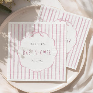 Servilleta De Papel Rayas rosadas con marco festoneado para baby showe