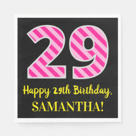 Servilleta De Papel Rayas rosadas divertidas "29"; feliz cumpleaños 29