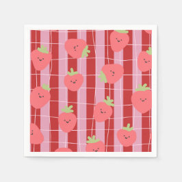 Servilleta De Papel Rayas rosadas y rojas, con fresas