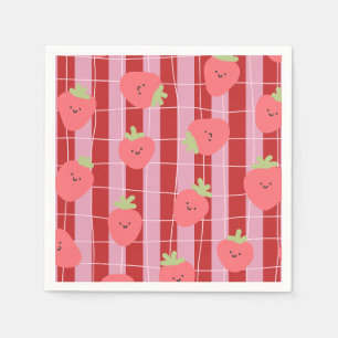 Servilleta De Papel Rayas rosadas y rojas, con fresas