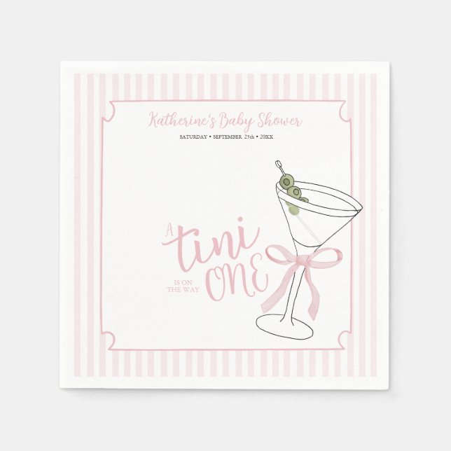 Servilleta De Papel Rayas rosas Una Tini está en camino de cóctel (Anverso)